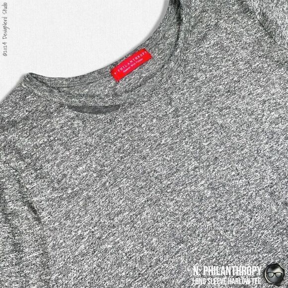 N:PHILANTHROPY LONG SLEEVE HARLOW BFF TEE SHIRT HEATHER GRAY CUT OUT NECK BAND - Picture 9 of 15